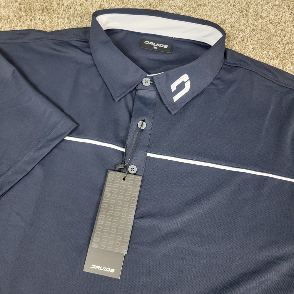 NWT Druids Mens 3XL Navy Blue Performance Stretch Golf Polo Short Sleeve